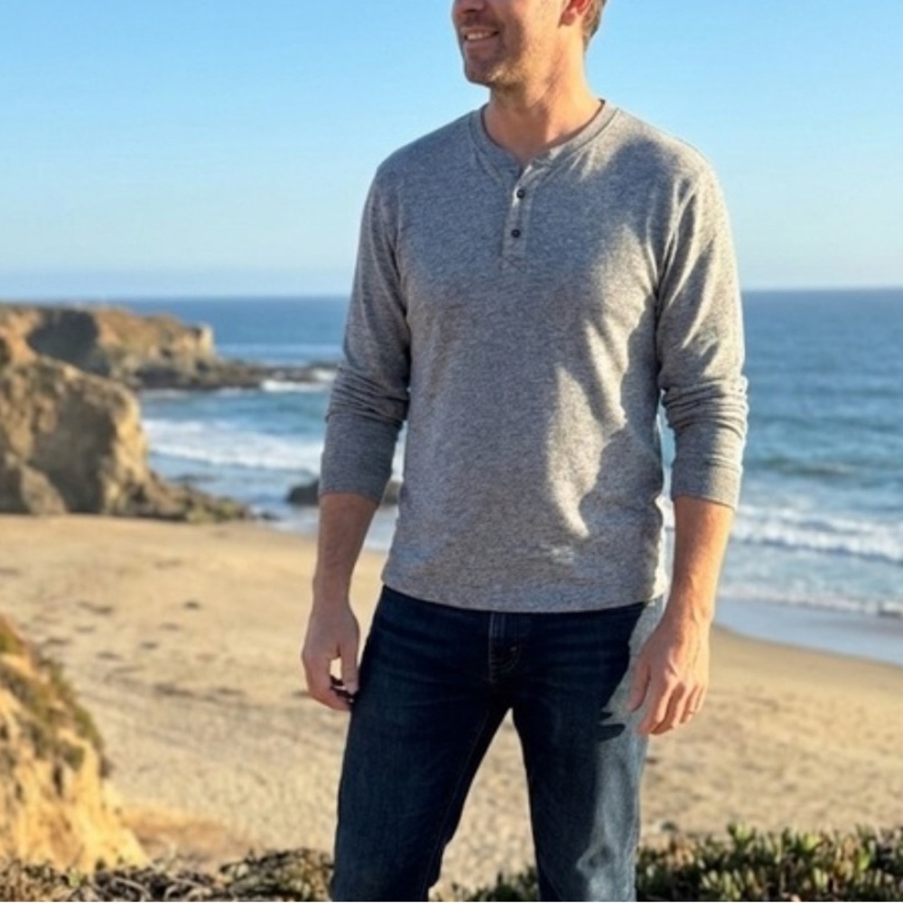 Marine Layer Double Layer Henley Shirt, Grey and white